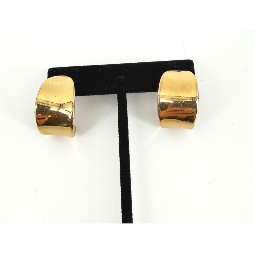 Nine‎ West Gold Tone Wide J Hoop Earrings Polished Chunky Post Back Statement